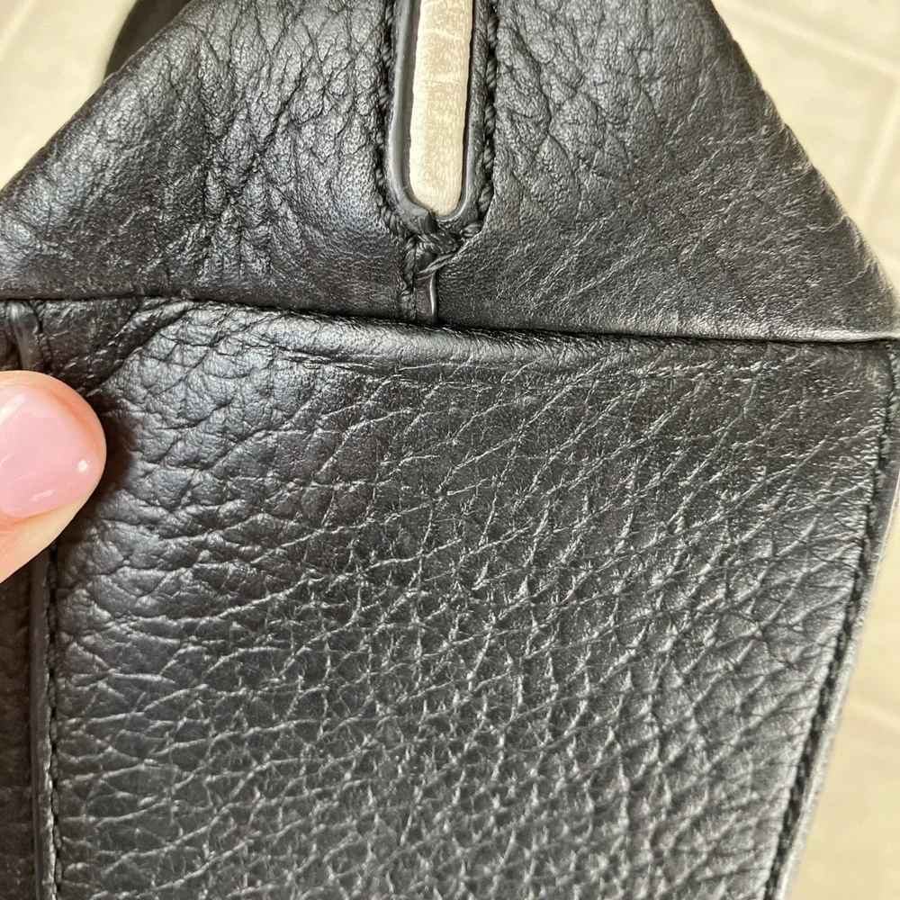 Kate Spade Black Pebbled Leather‎ with White Trim & Striped Lining Shoulder Bag